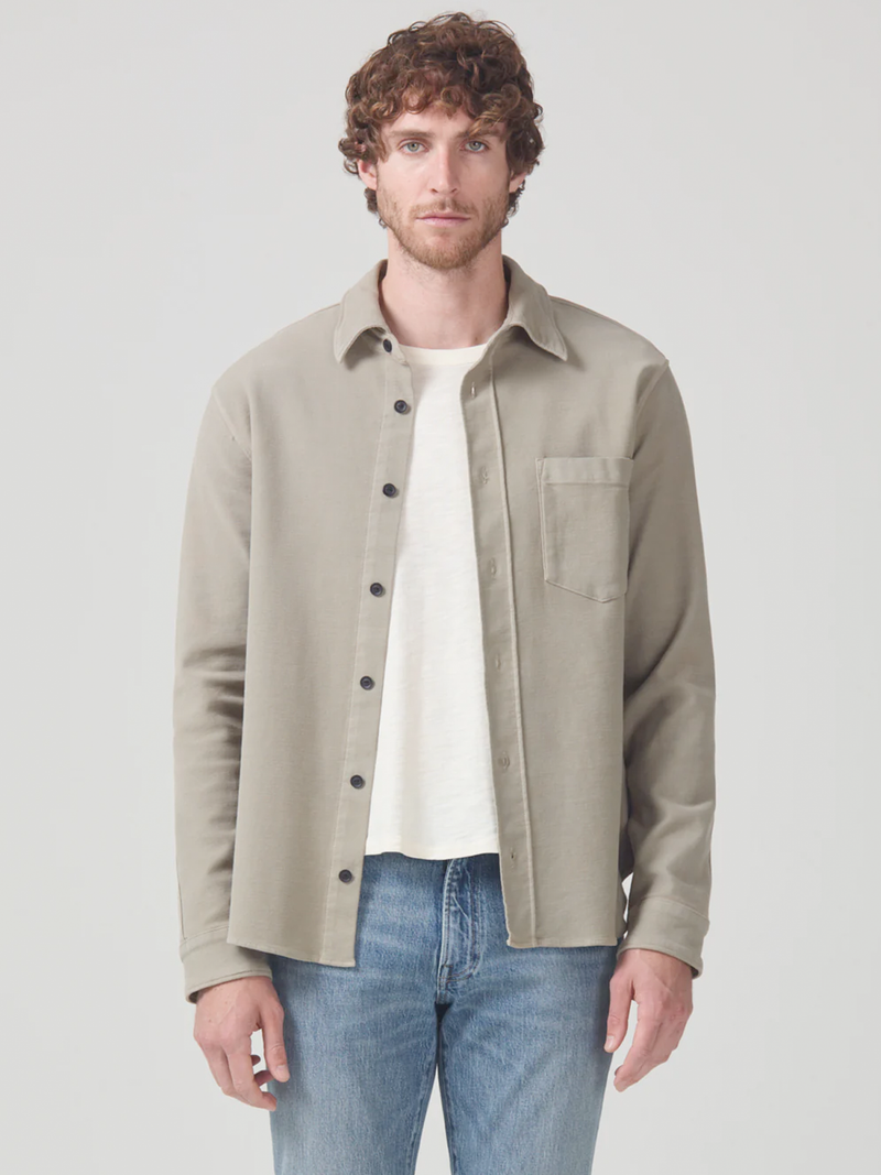 Luca Bucket Dye Shirt French Terry in Spring Moss