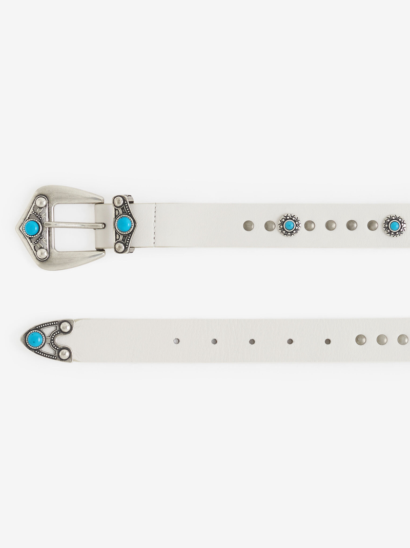 Polly Studded Leather Belt in White