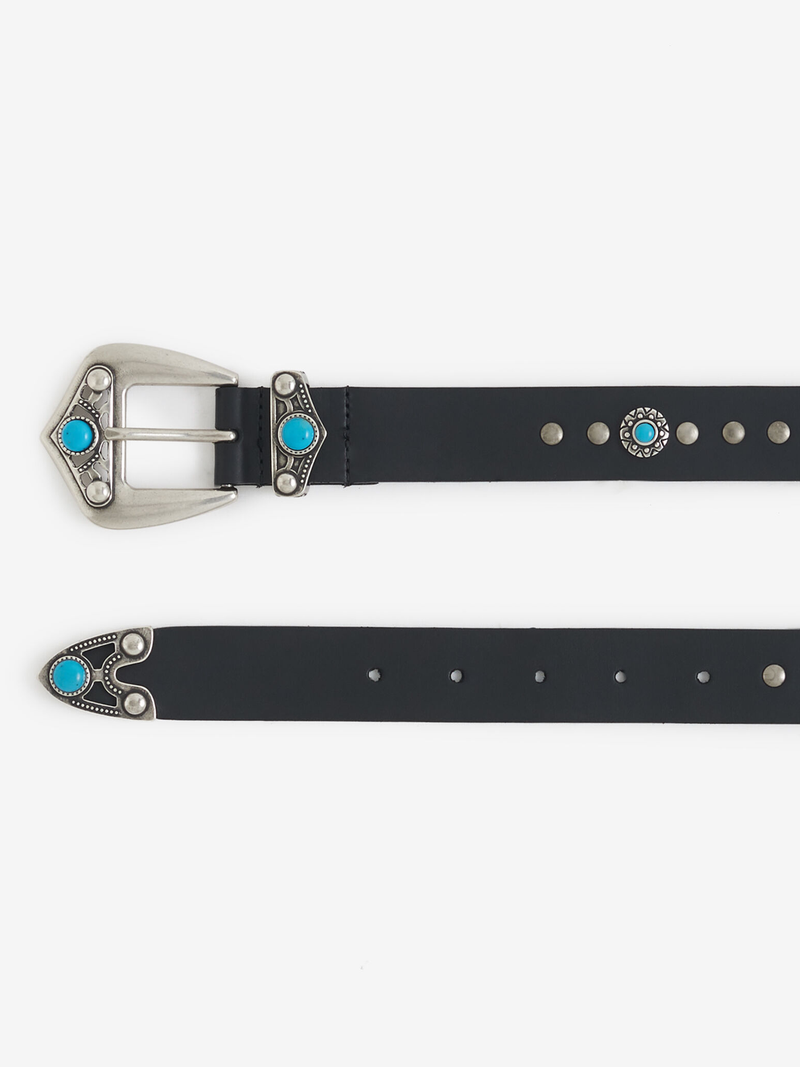 Polly Studded Leather Belt in Black