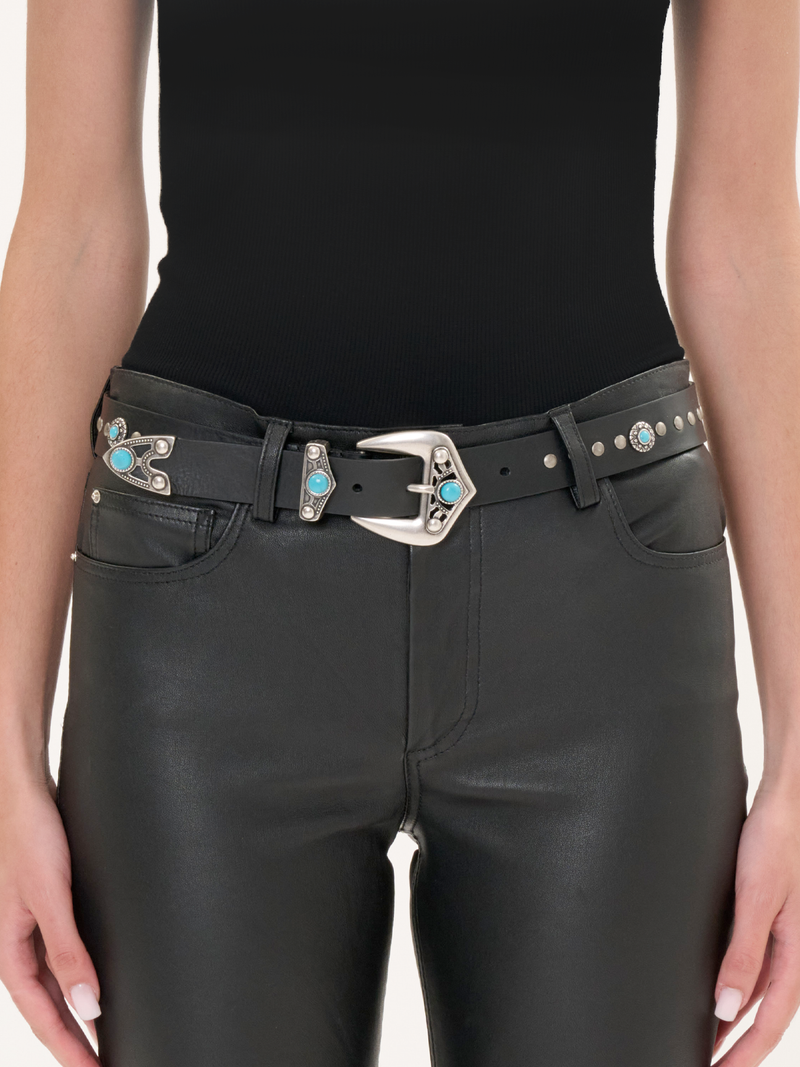 Polly Studded Leather Belt in Black