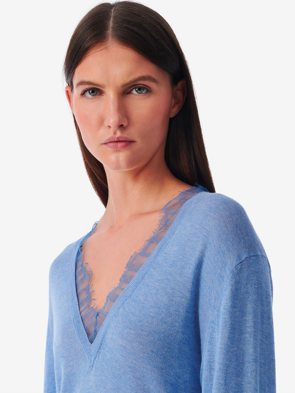 Jayden Lace-Neck Sweater in Blue