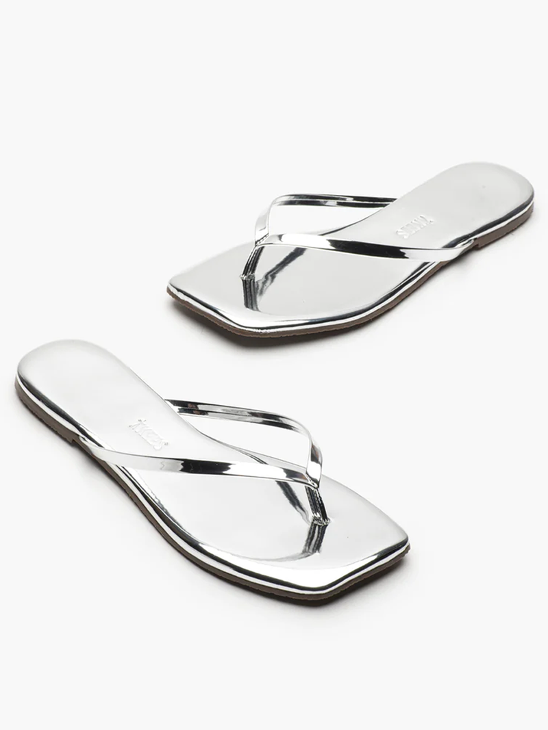 Square Toe Lily Mirror Flip Flop in Chrome