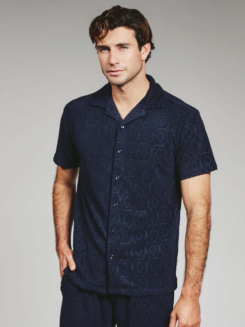 Ponce Terry Cloth Camp Shirt in Navy