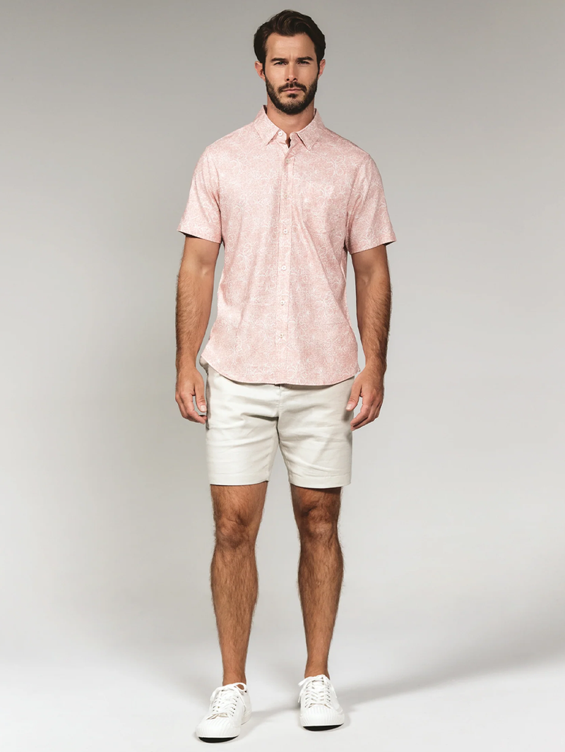 Fontaine Linen Short Sleeve Shirt in Coral