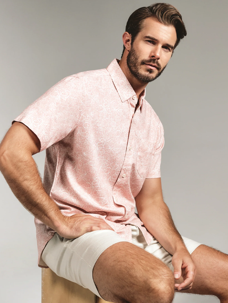 Fontaine Linen Short Sleeve Shirt in Coral