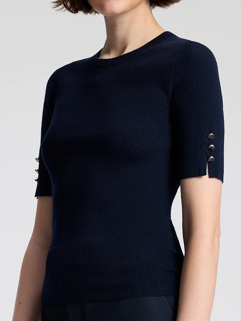 Josie Knit Merino Top in Navy