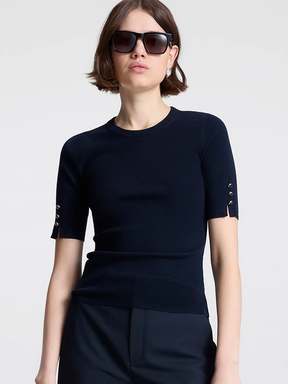 Josie Knit Merino Top in Navy