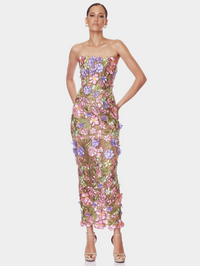 Iris 3D Floral Maraya Strapless Ankle Dress