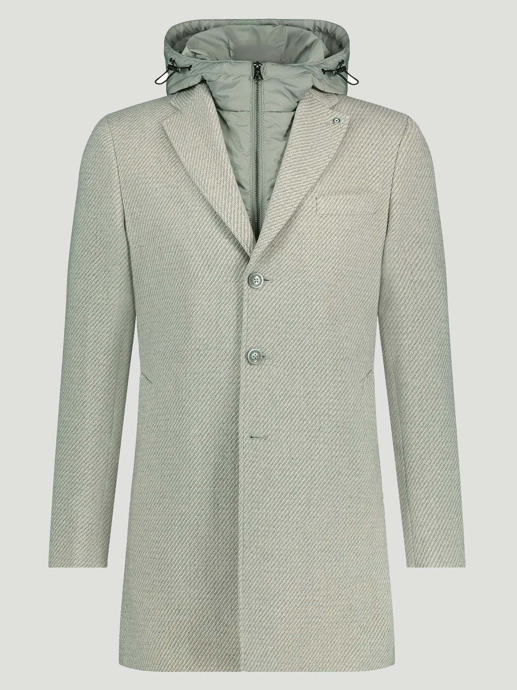Wool Twill Outerwear With Removable Hood in Grey