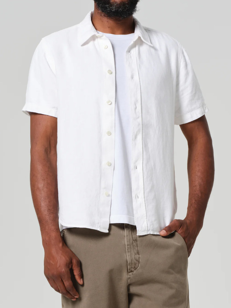 Cairo Short Sleeve Linen Shirt in White