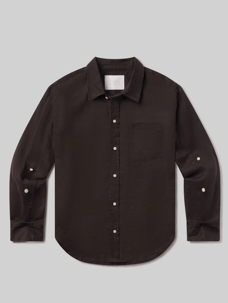Kayla Shrunken Linen Shirt in Chocolate