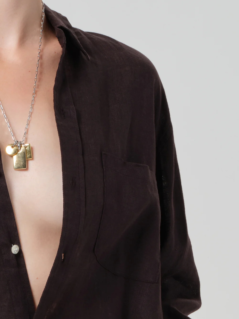 Kayla Shrunken Linen Shirt in Chocolate