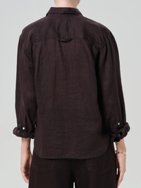 Kayla Shrunken Linen Shirt in Chocolate