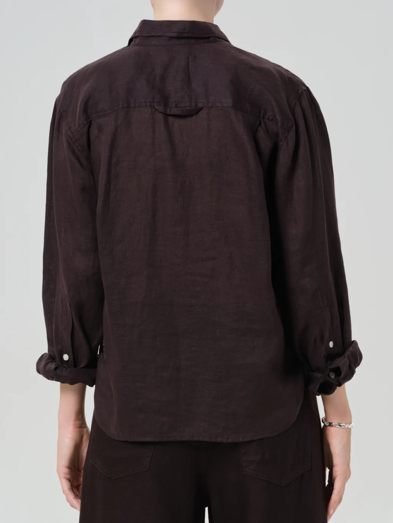 Kayla Shrunken Linen Shirt in Chocolate