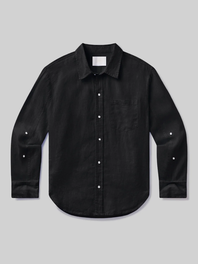 Kayla Shrunken Linen Shirt in Black