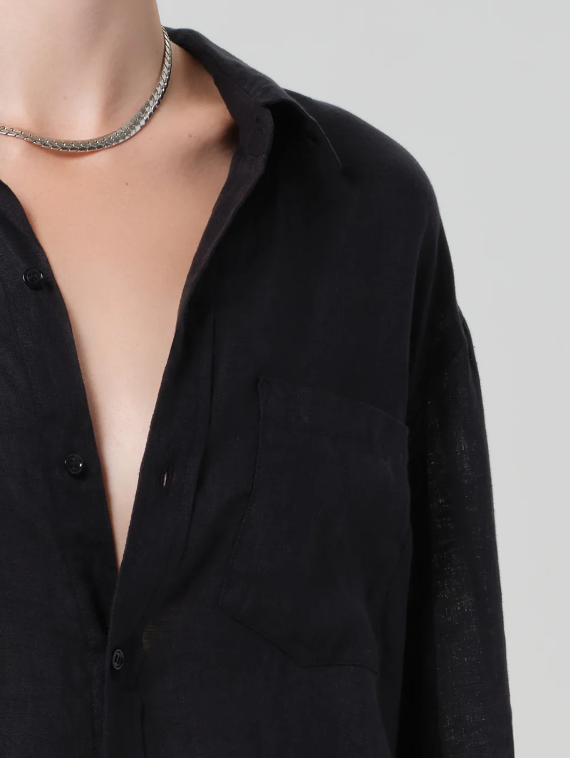 Kayla Shrunken Linen Shirt in Black