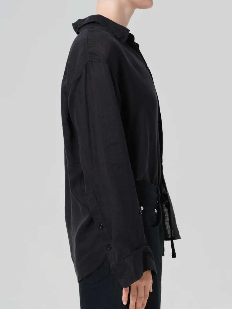 Kayla Shrunken Linen Shirt in Black