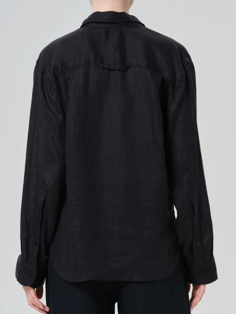 Kayla Shrunken Linen Shirt in Black