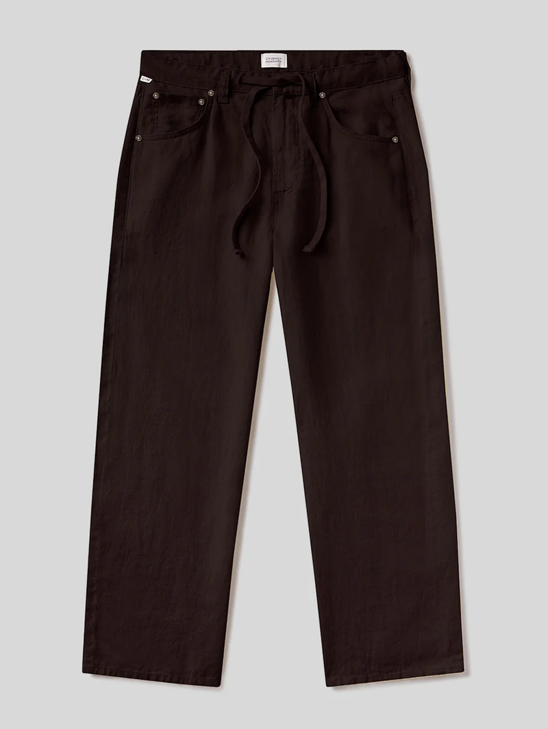 Brynn Drawstring Linen Trouser in Chocolate