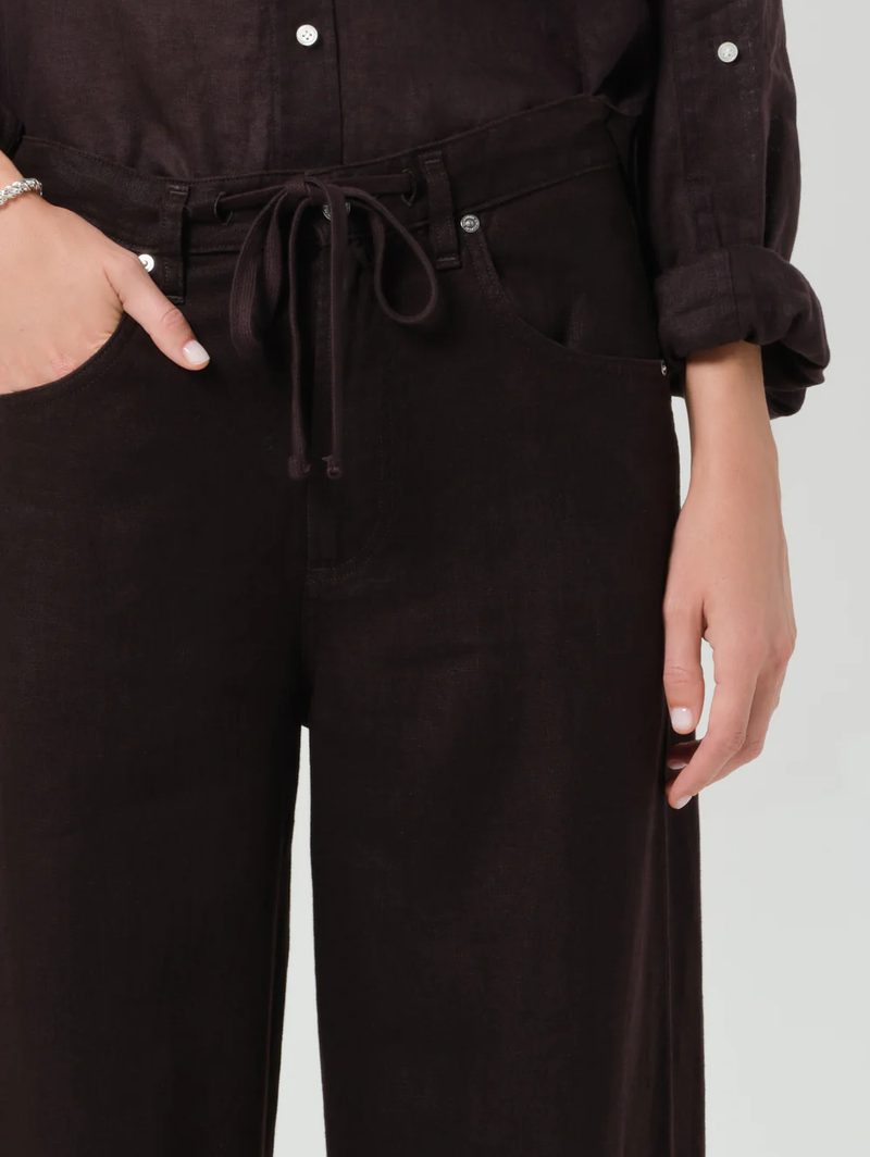 Brynn Drawstring Linen Trouser in Chocolate