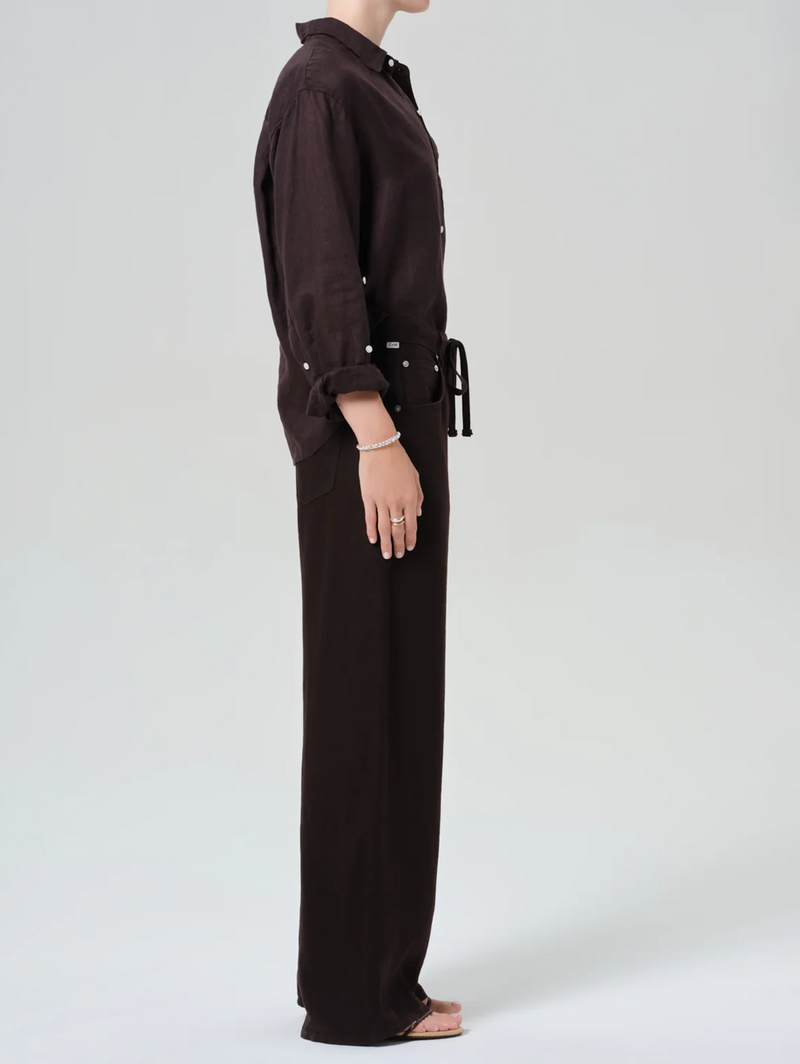 Brynn Drawstring Linen Trouser in Chocolate
