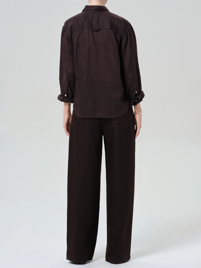 Brynn Drawstring Linen Trouser in Chocolate