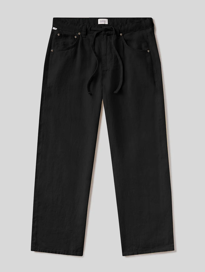 Brynn Drawstring Linen Trouser In Black