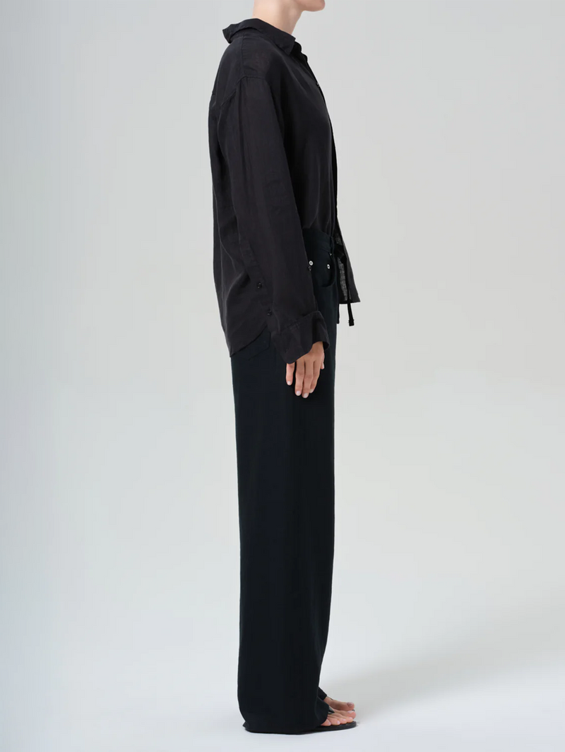 Brynn Drawstring Linen Trouser In Black