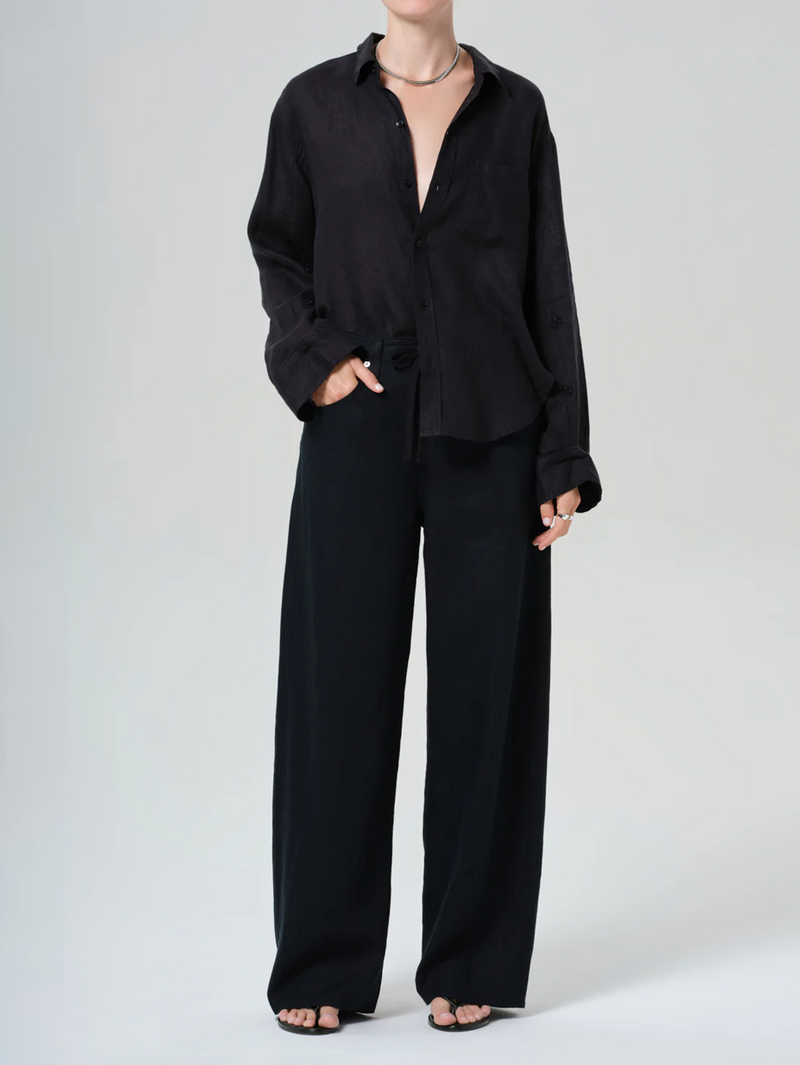 Kayla Shrunken Linen Shirt in Black