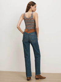 Dylan High Rise Straight Leg Pant With Suede in Equinox Blue