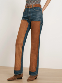 Dylan High Rise Straight Leg Pant With Suede in Equinox Blue