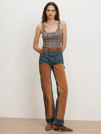 Dylan High Rise Straight Leg Pant With Suede in Equinox Blue
