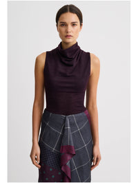 Cowl Neck Knit Shell in Currant