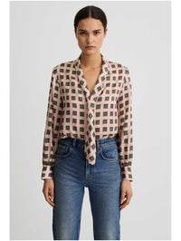 V-Necktie Blouse in Blush Medallion