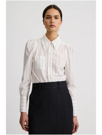Neck Tie Box Pleat Shirt in White Stripe