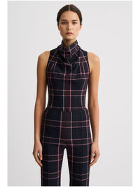 Funnel Neck Shell in Fig Plaid