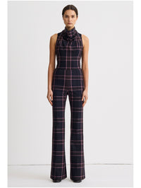 Pintuck Flare Pant in Fig Plaid