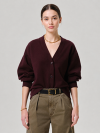 Fleece Cardigan in Mahogany