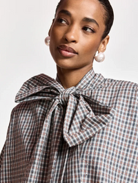 Kefir Pussy Bow Tie Top in Steel Pulse