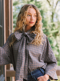 Kefir Pussy Bow Tie Top in Steel Pulse
