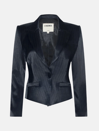 Misa Short Single Breasted Blazer in Black Pinstripe
