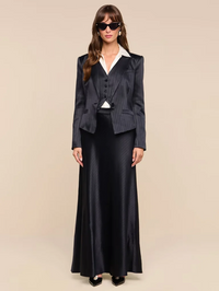 Misa Short Single Breasted Blazer in Black Pinstripe