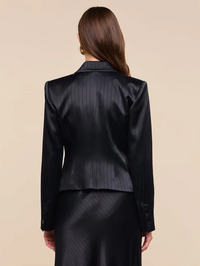 Misa Short Single Breasted Blazer in Black Pinstripe