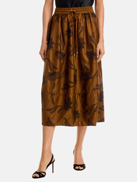 Paisley Fan Embroidery Sirani Skirt in Toffee/Black