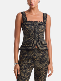 Printed Patchwork Lace Myra Top in Biscotti/Black