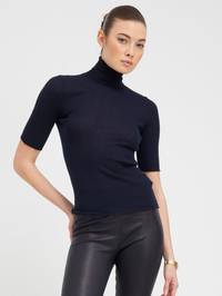 Short Sleeve Turtle Neck Top in Navy