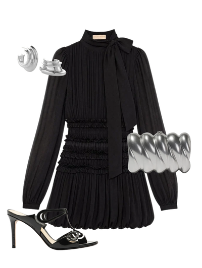 Celestine Long Sleeve Silk Dress in Noir — Shop The Look | AMY Atelier