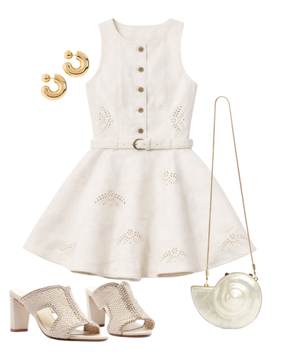 Cream Broderie Denim Sleeveless Mini Dress — Shop The Look | AMY Atelier