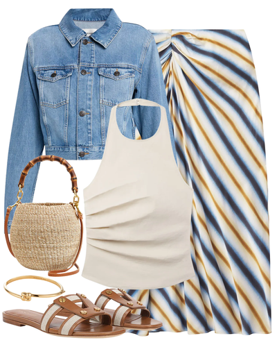 Jean Striped Midi Skirt — Shop The Look | AMY Atelier