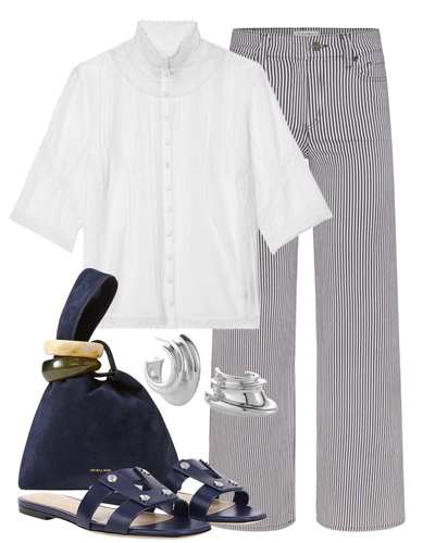 Le Slim Palazzo in Navy Stripe — Shop The Look | AMY Atelier